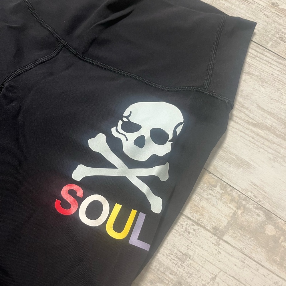 Lululemon Black Leggings with Skull Soul Cycle Design